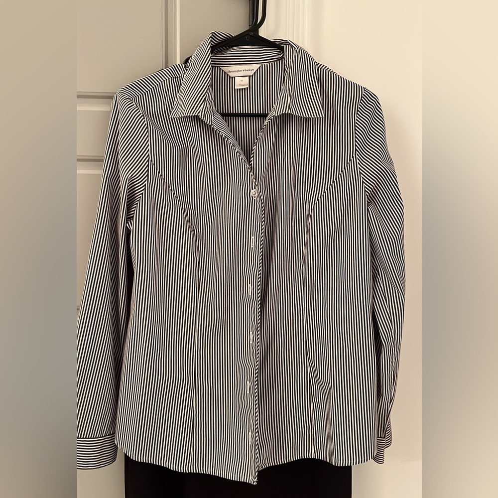 Grey and white strip professional button down top size medium
